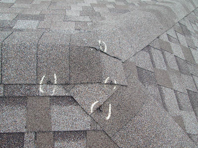 asphalt shingles roof close up with hail damage marked columbus oh